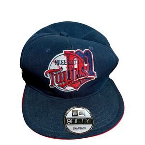 New Era 9FIFTY Minnesota Twins Snapback Hat - Navy/Red Retro Logo Throwback MLB
